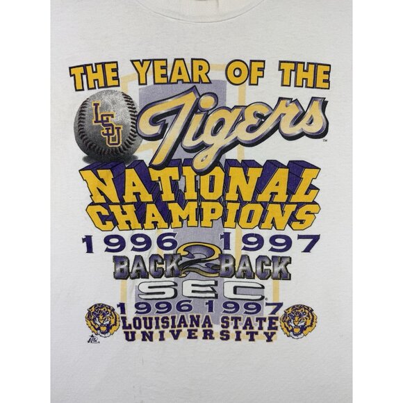 Vintage 1996 1997 LSU Tigers Baseball Back 2 Back Champions Louisiana State Rare - Picture 4 of 16